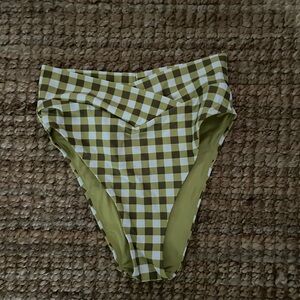 Aerie Green Checkered High-Waisted Highcut Bikini Bottom
